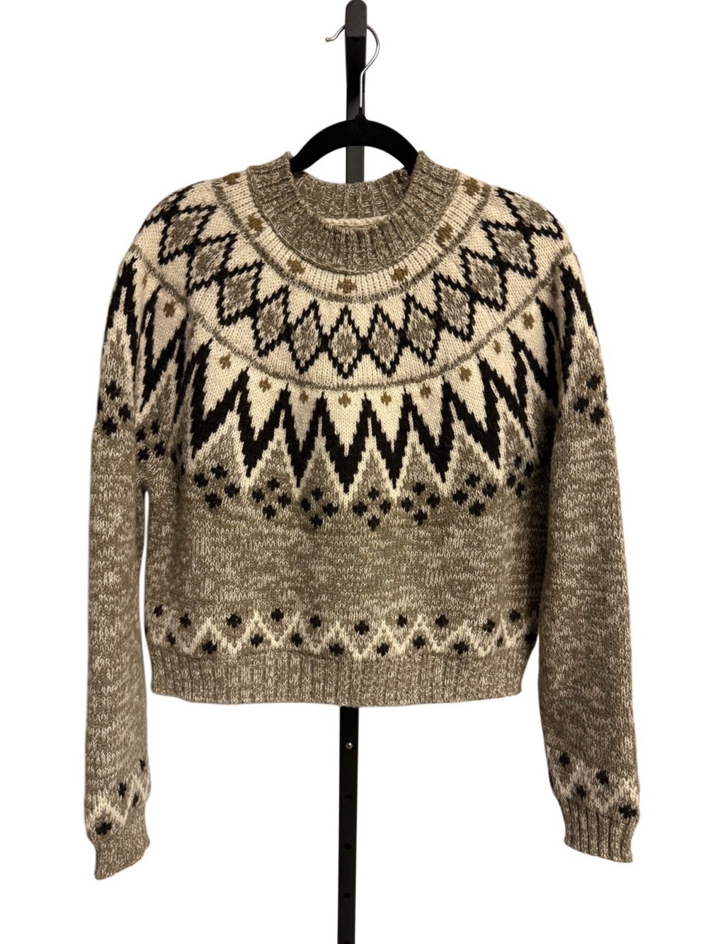 American Eagle Outfitters Neutral Fair Isle Crewneck Sweater Womens Size S